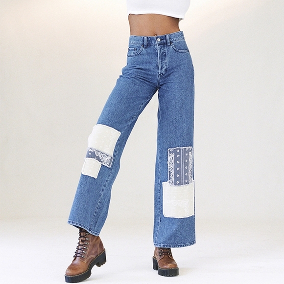 PacSun Denim - PacSun Bandana Patch High Waisted Baggy Jeans Size 27